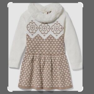 Janie and Jack Gingerbread Faux Fur Collar Knit Dress Girls Size 6